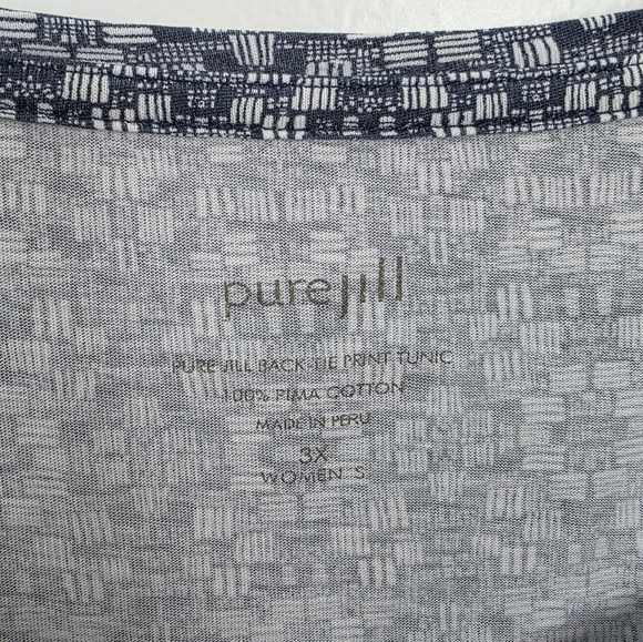 J. Jill White Navy 100% Pima Cotton Classic‎ Back-Tie Print Tunic Shirt Size 3X - Picture 4 of 9